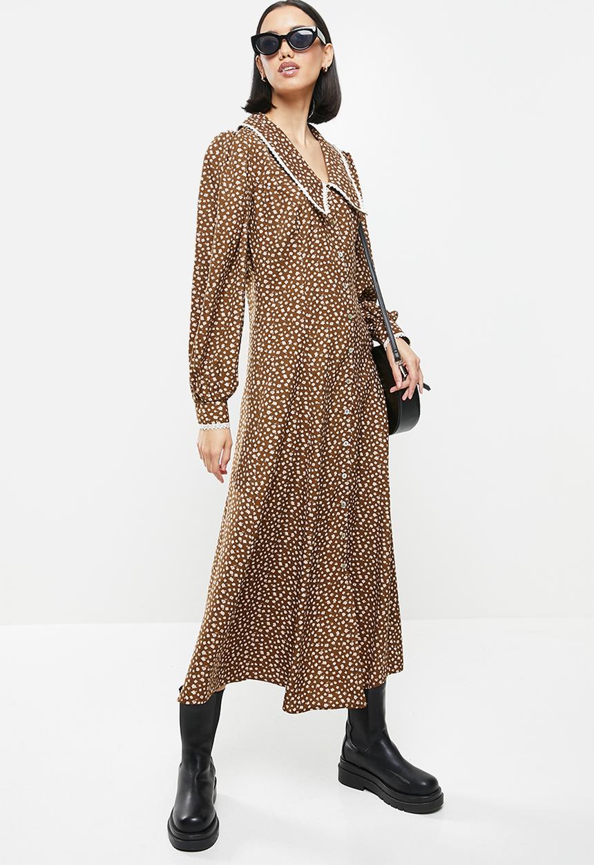 Me&B - Dropped collar prairie dress - brown