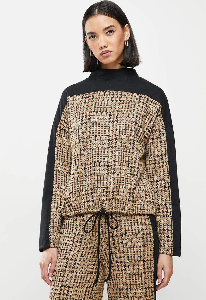 Me&B - Checked colour block sweat - beige & black 