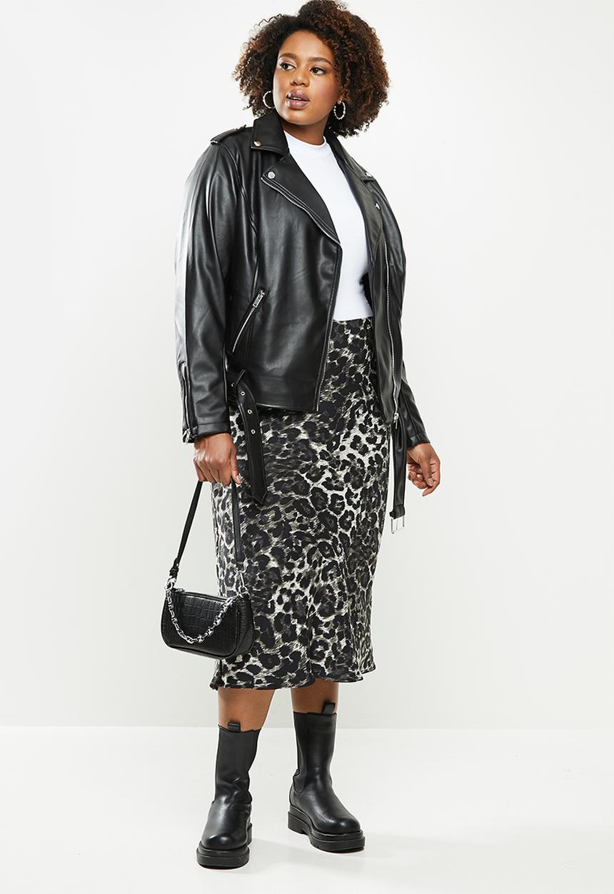 Glamorous - Plus pu biker with belt detail- black
