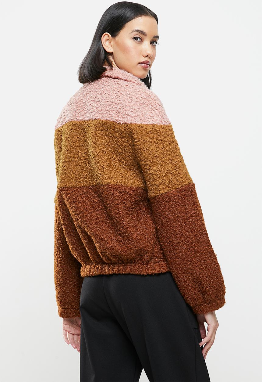 Me&B - Colourblock sherpa jacket - rust & pink