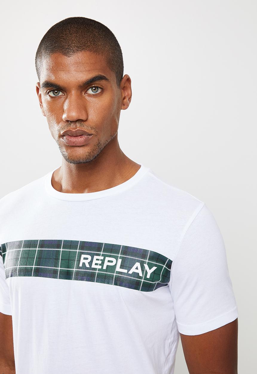 Replay - Replay check retro stripe print tee - white