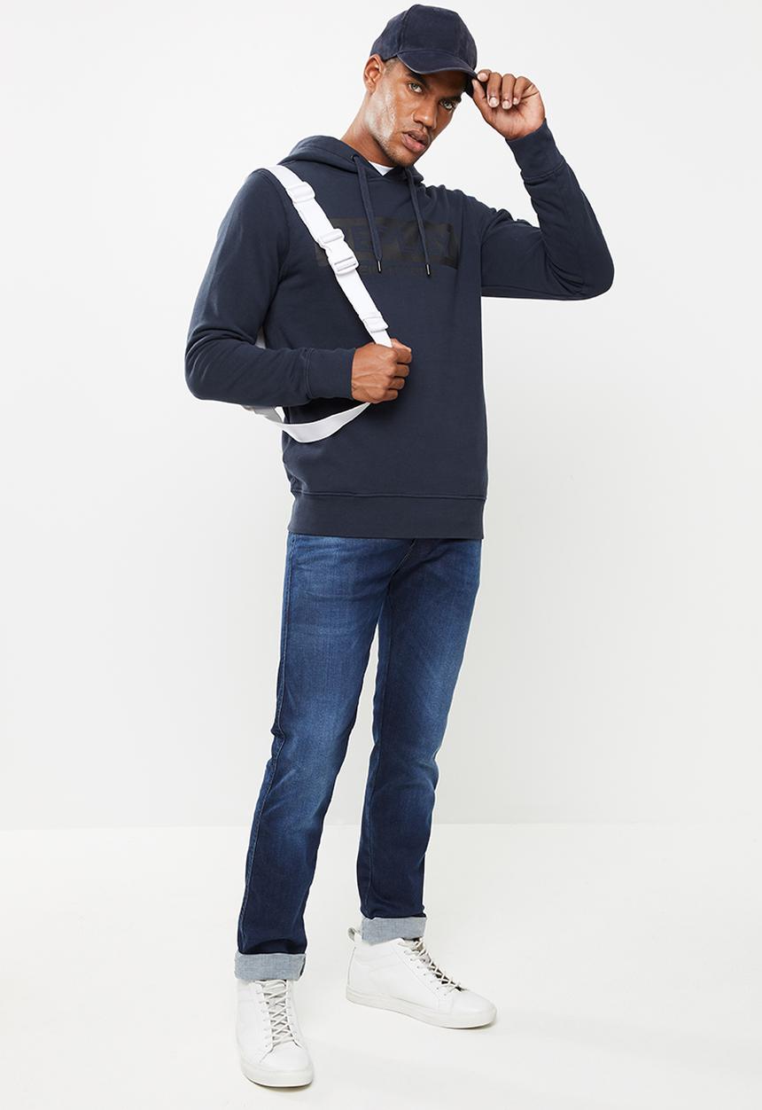Replay - Replay label print hoodie - navy
