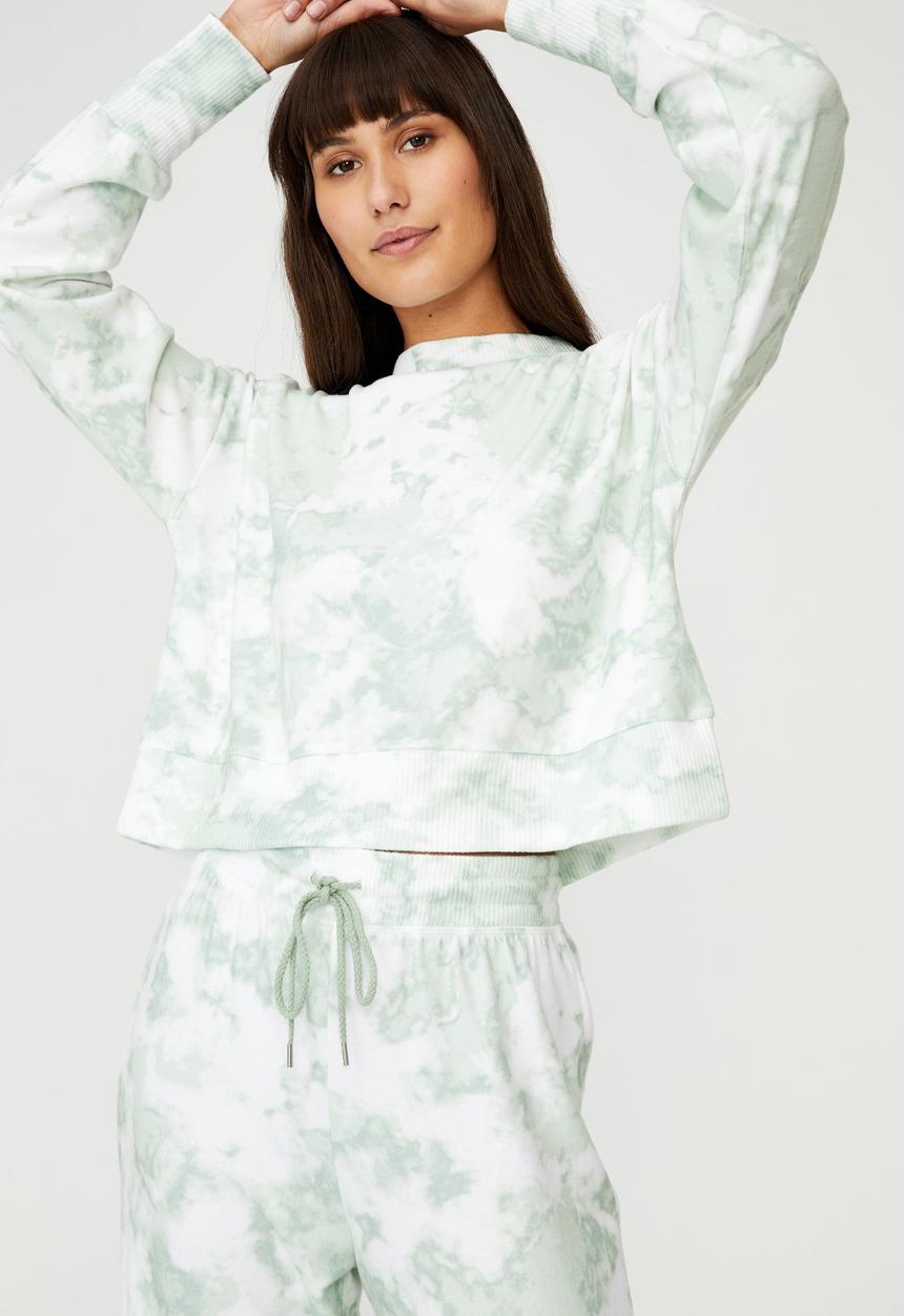 Cotton On - Super soft long sleeve crew - tie dye mint tonal