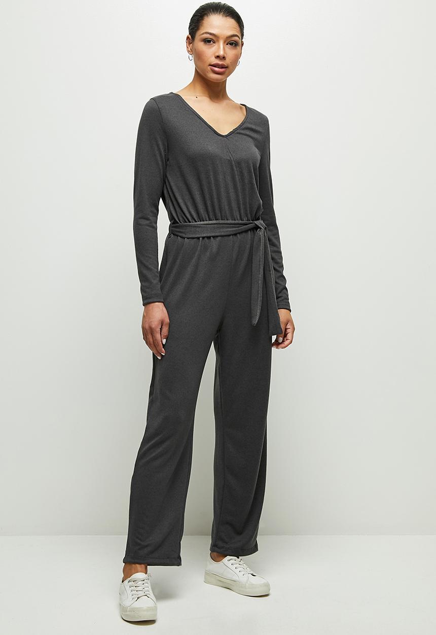 edit - Ribbed v-neck jumpsuit - dark grey