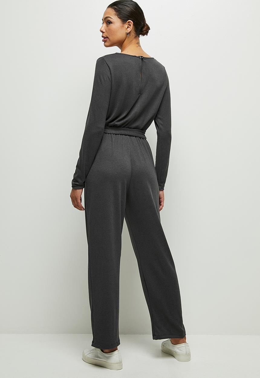 edit - Ribbed v-neck jumpsuit - dark grey