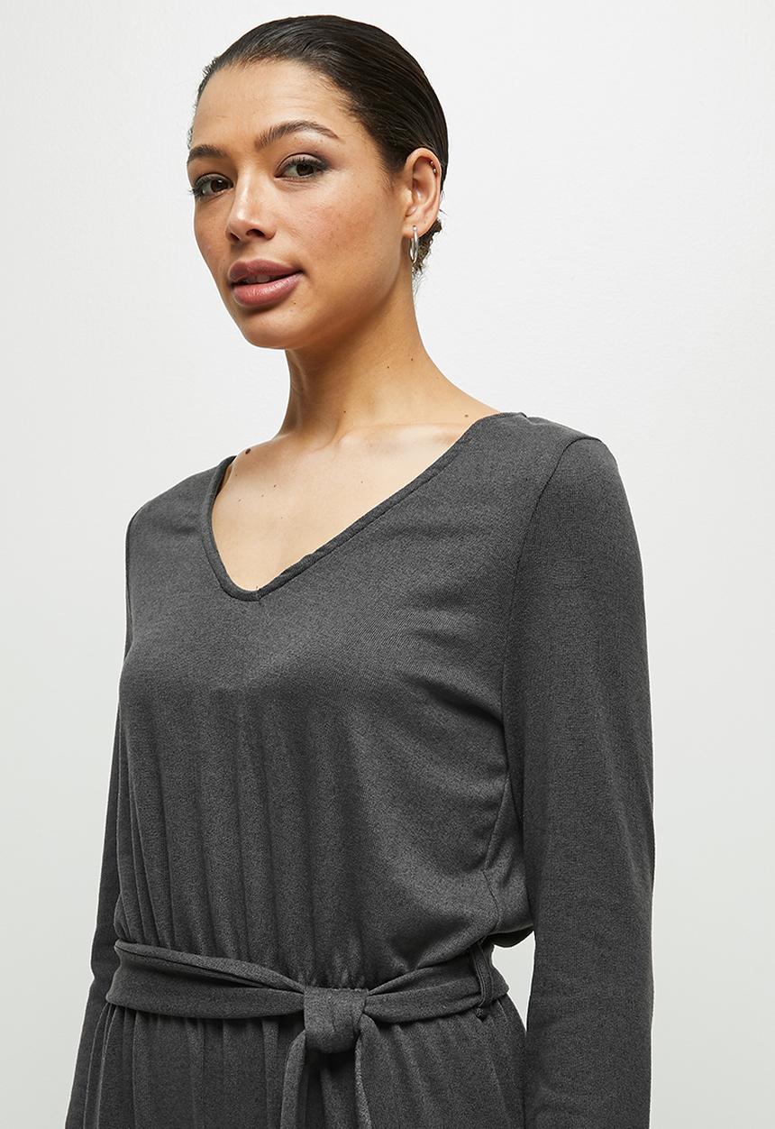 edit - Ribbed v-neck jumpsuit - dark grey