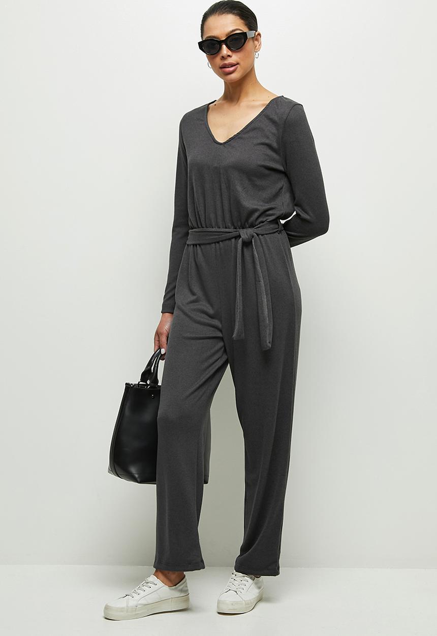 edit - Ribbed v-neck jumpsuit - dark grey