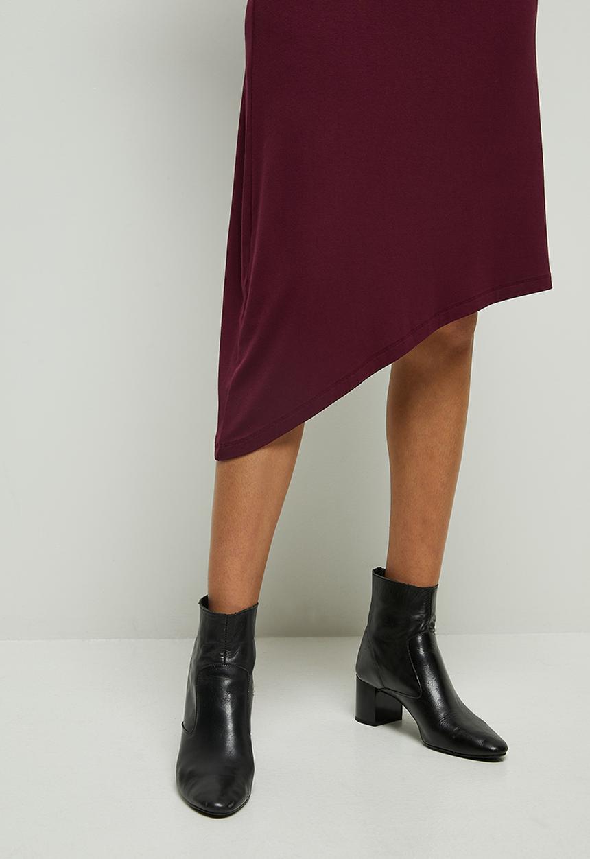 edit - Long sleeve asymmetric hem slash neck midi - burgundy