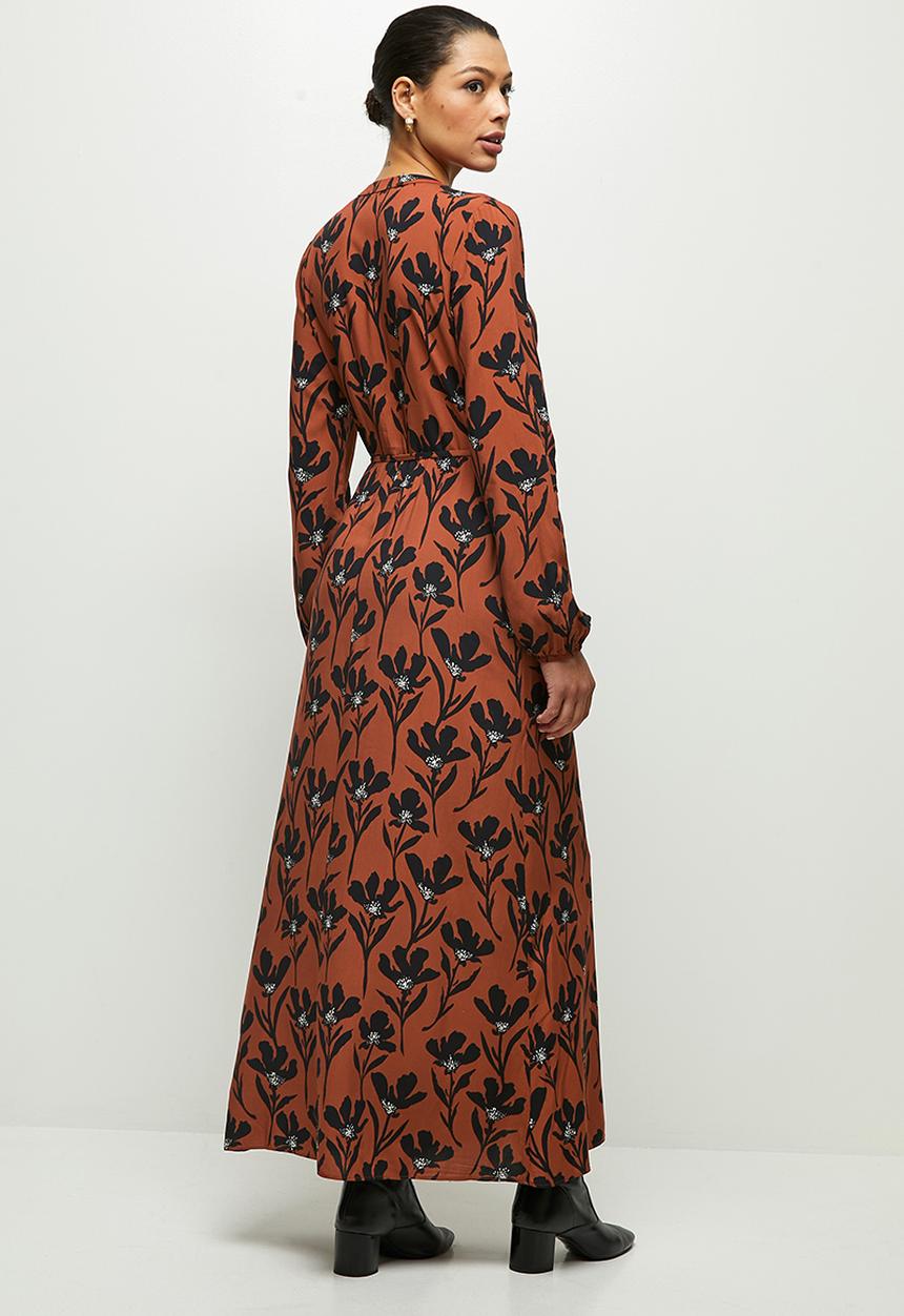 edit - Mandarin waist woven maxi - rust & black 