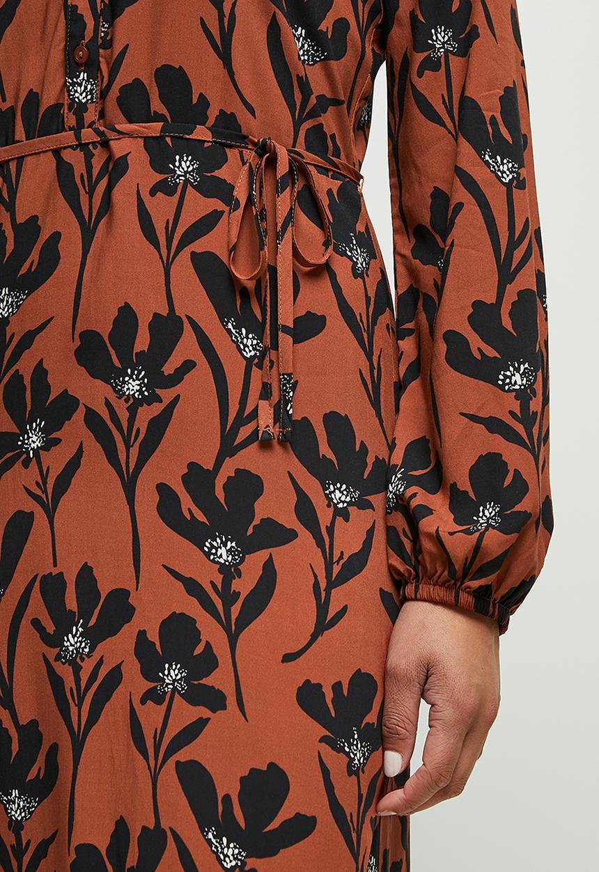 edit - Mandarin waist woven maxi - rust & black 