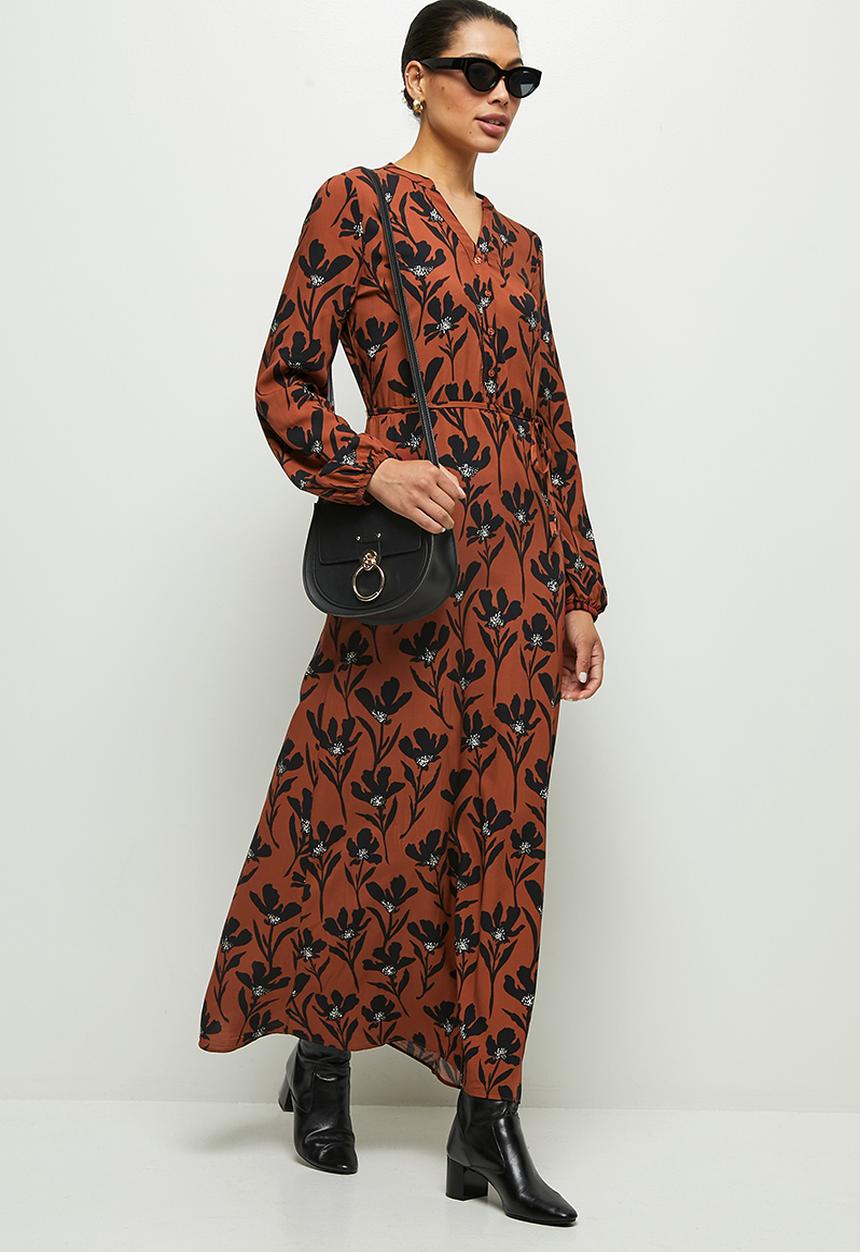 edit - Mandarin waist woven maxi - rust & black 