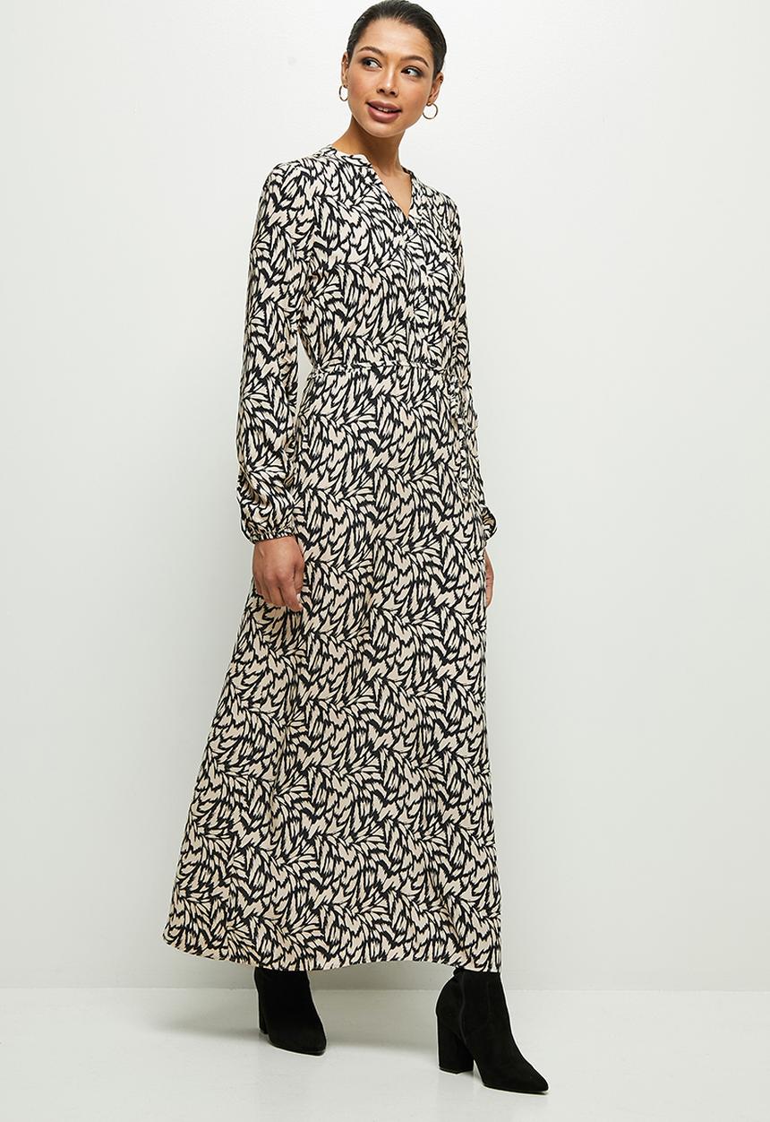 edit - Mandarin waist woven maxi - neutral & black 
