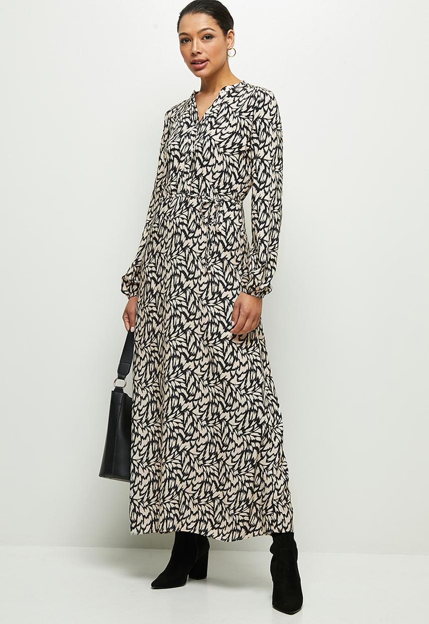 edit - Mandarin waist woven maxi - neutral & black 
