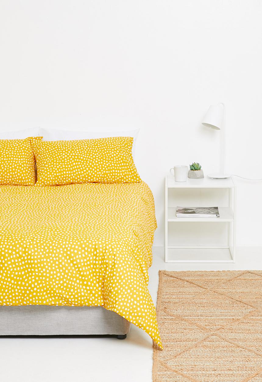 Sixth Floor - Dotty printed polycotton duvet set - mustard yellow