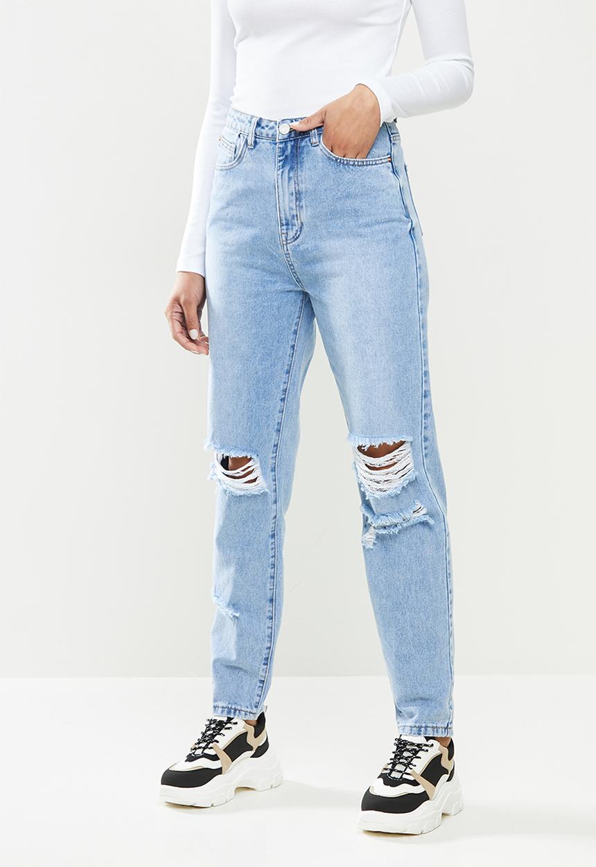 Missguided - Knee rip riot mom jean - blue
