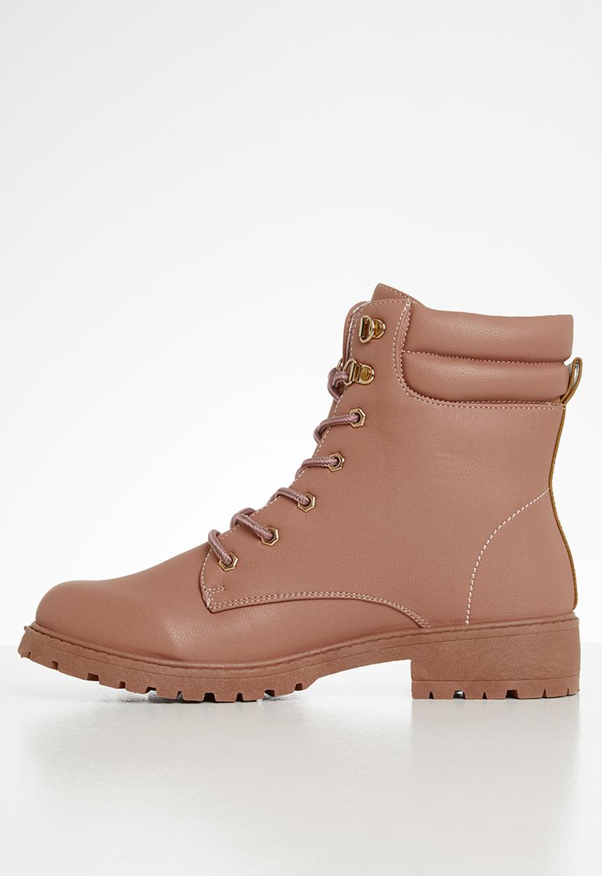 Seduction - Lace up combat boot - pink