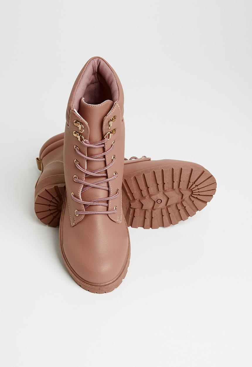 Seduction - Lace up combat boot - pink
