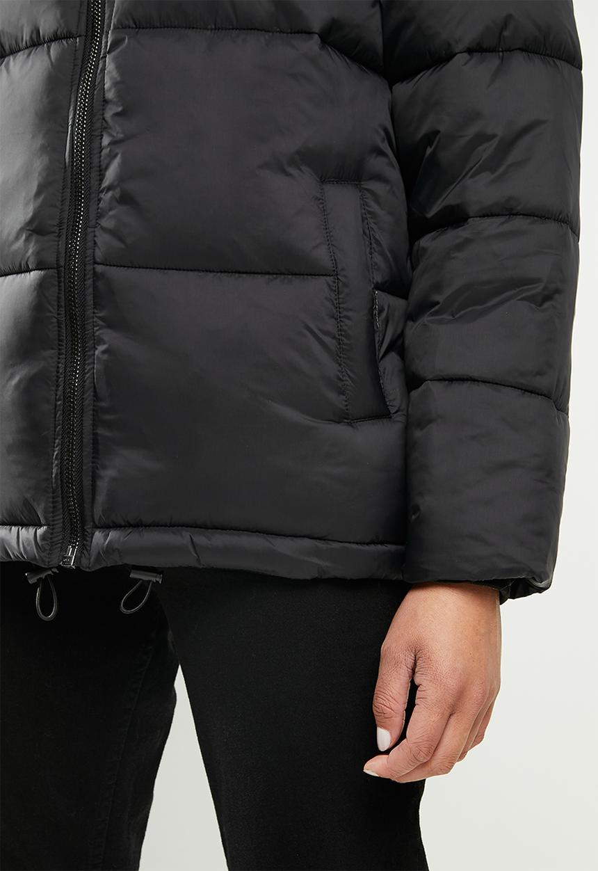 Missguided - Cire stripe fur hooded puffer - black