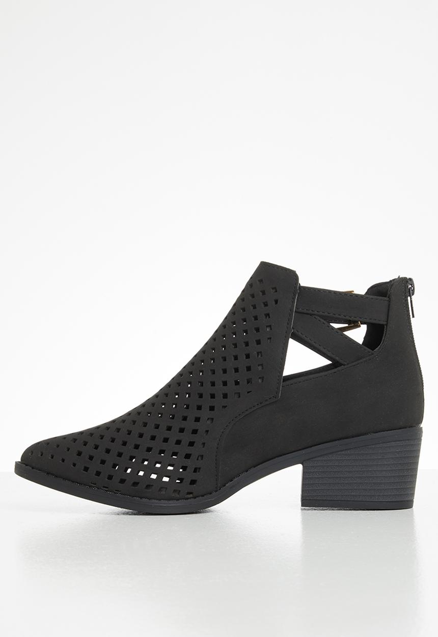 Seduction - Buckle laser cut ankle boot - black