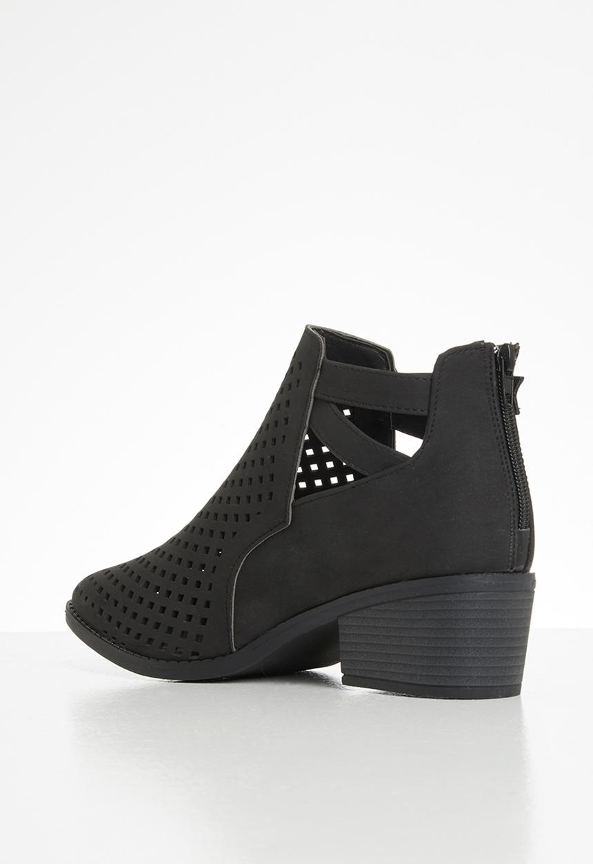 Seduction - Buckle laser cut ankle boot - black