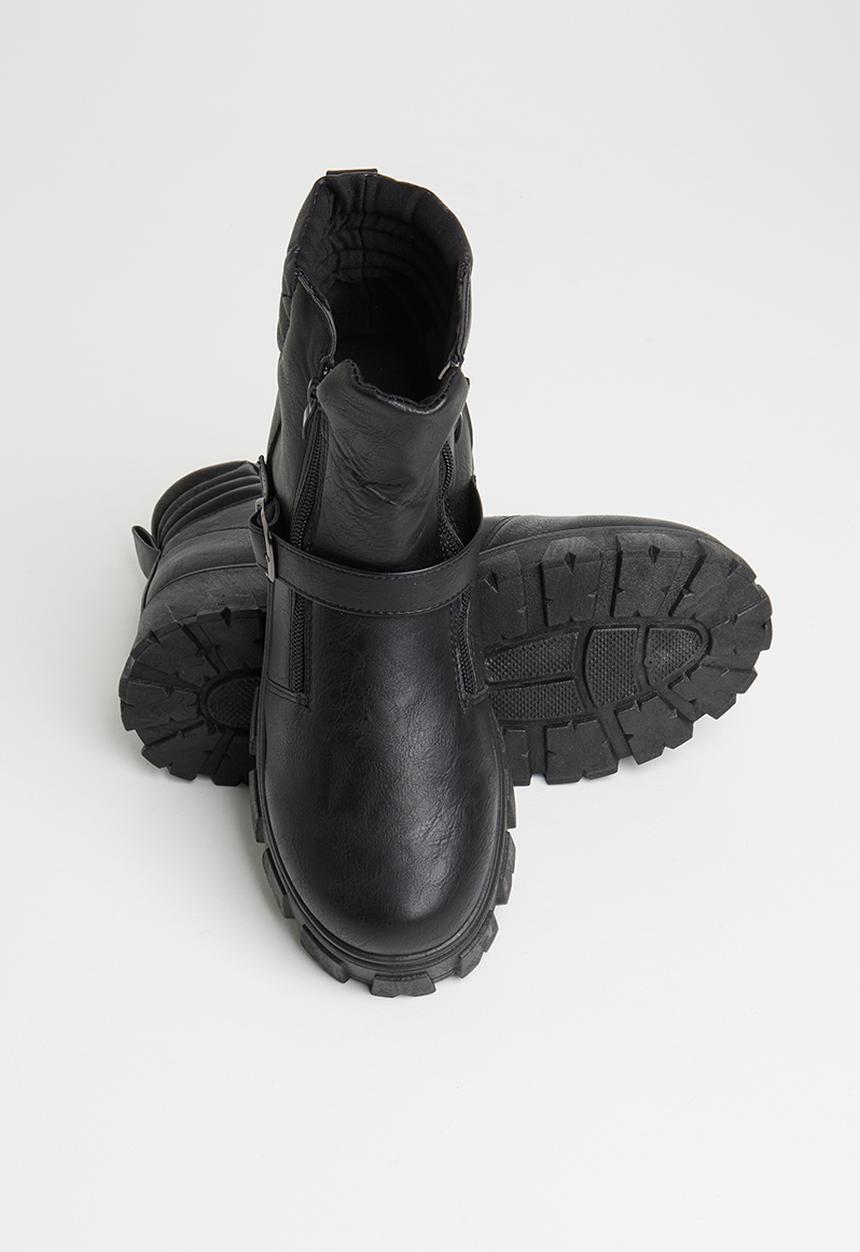 Seduction - Buckle lug sole combat boot - black