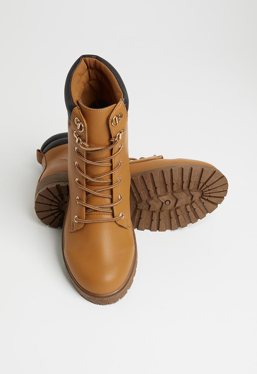 Seduction - Lace up combat boot - honey