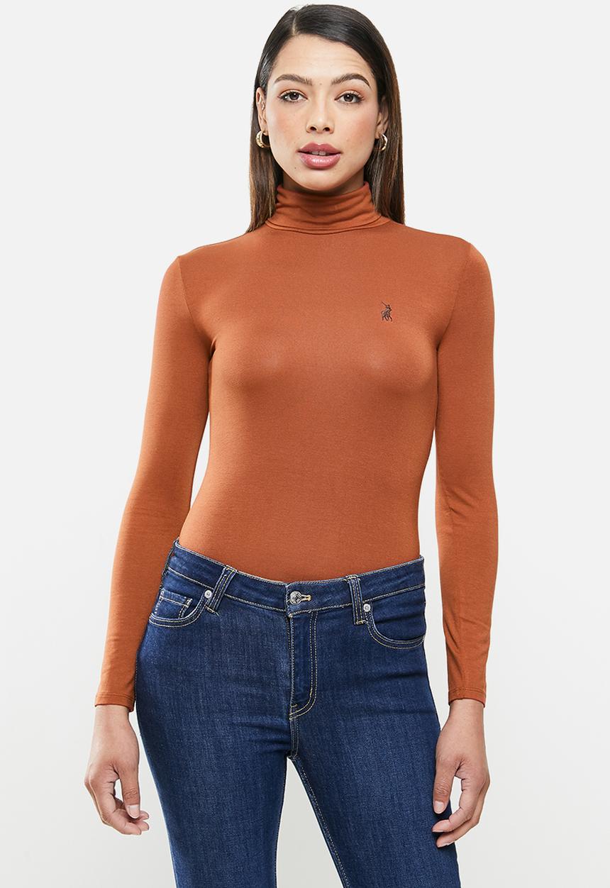 POLO - Brixton long sleeve second skin polo tee - rust