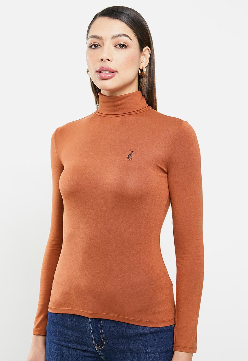 POLO - Brixton long sleeve second skin polo tee - rust