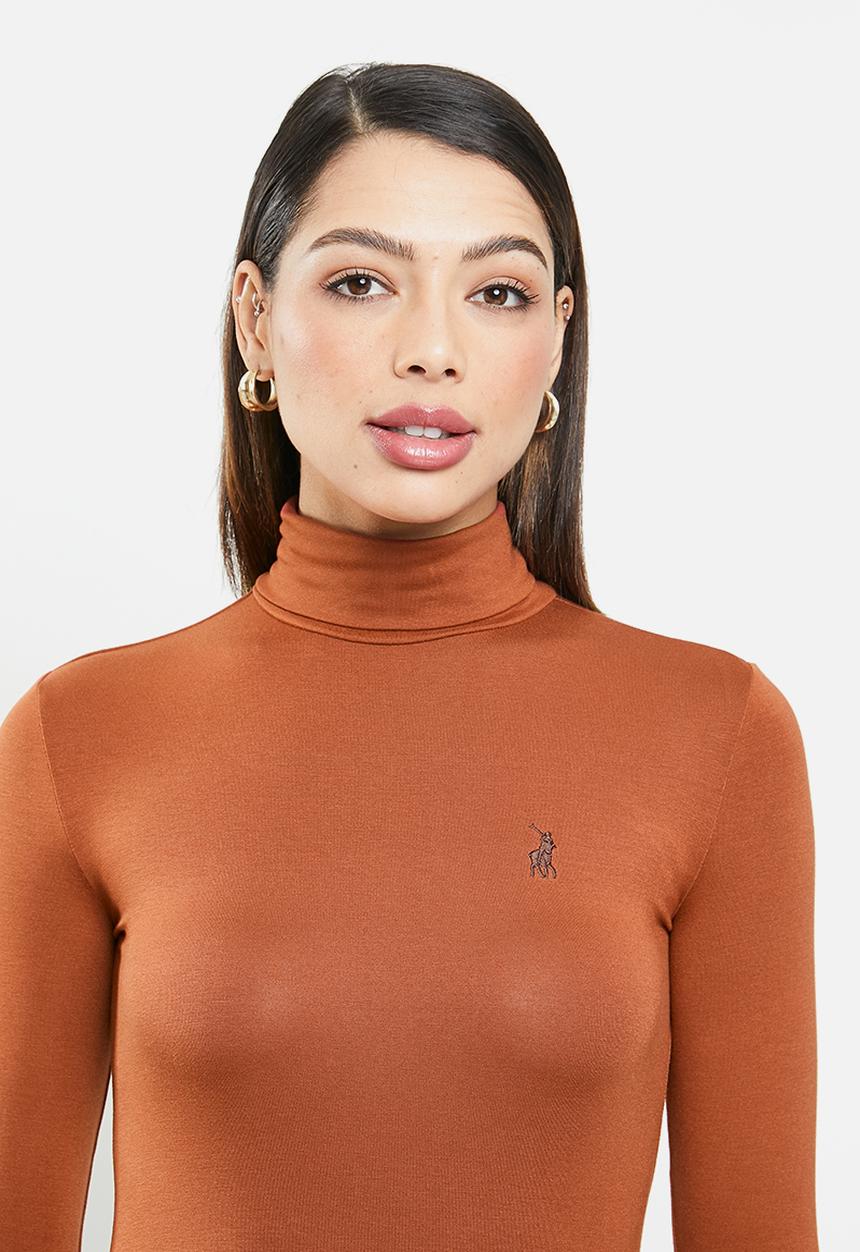 POLO - Brixton long sleeve second skin polo tee - rust