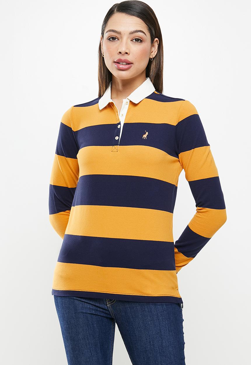 POLO - Catherine long sleeve rugby stretch golfer - yellow & navy