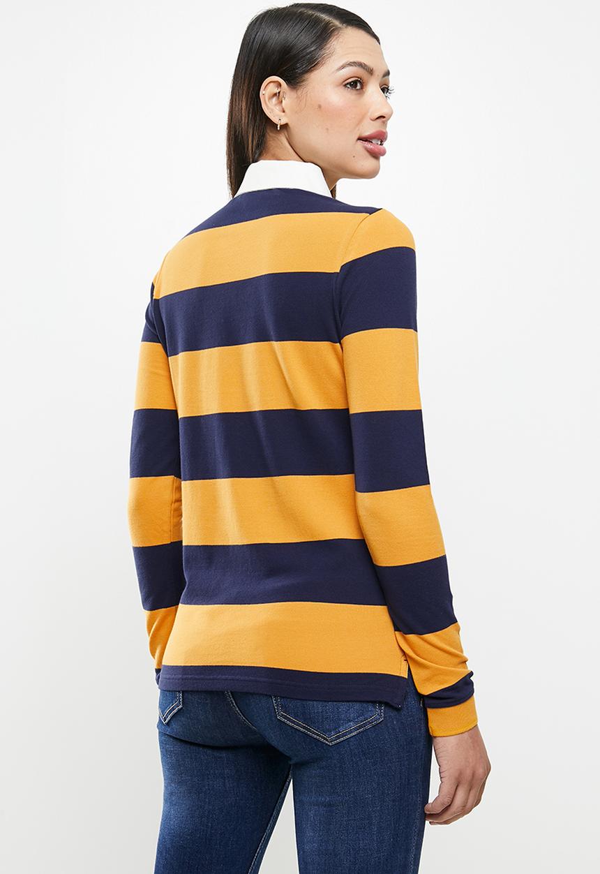 POLO - Catherine long sleeve rugby stretch golfer - yellow & navy