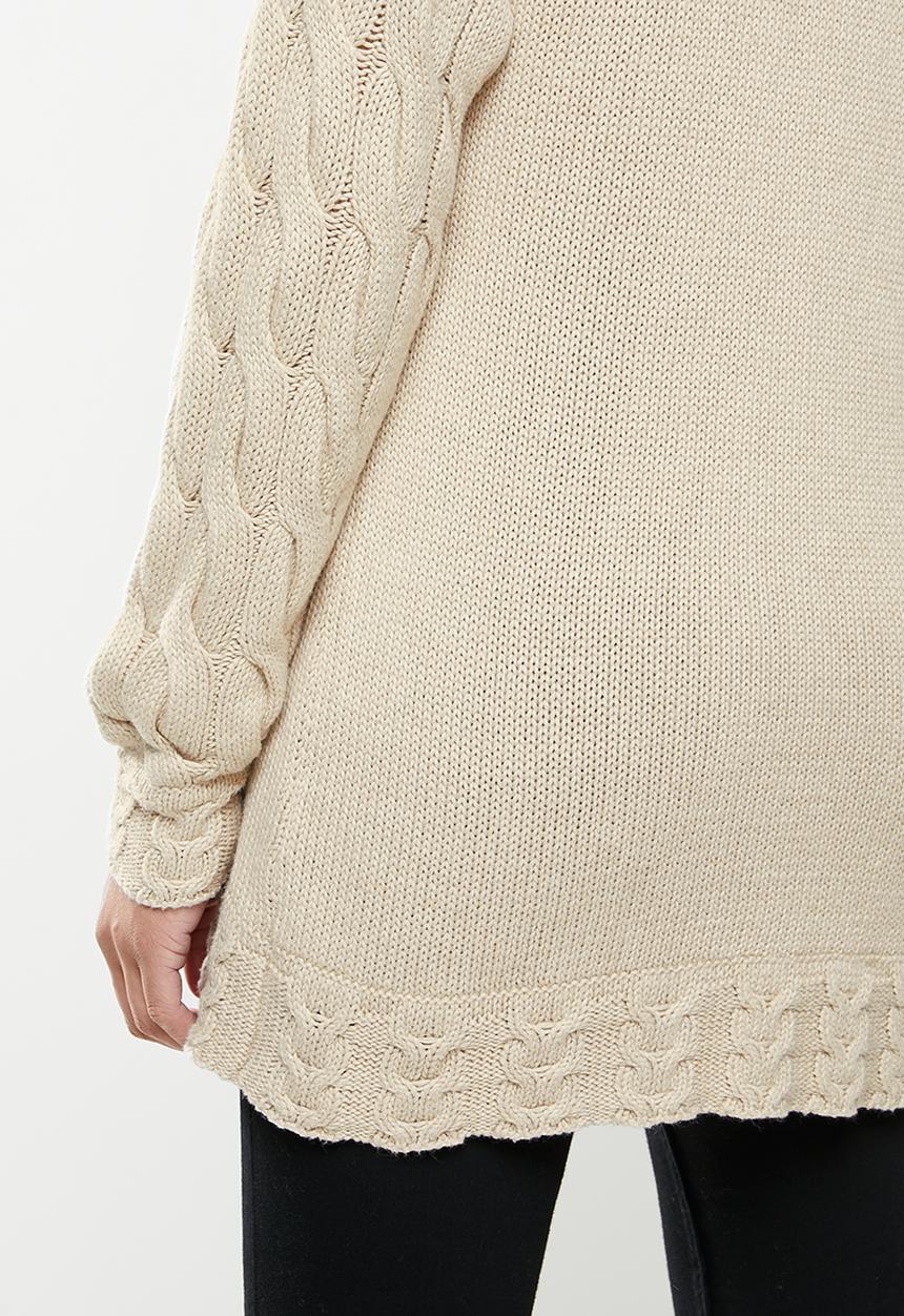 POLO - Esther ribbed polo/cable sleeve - stone