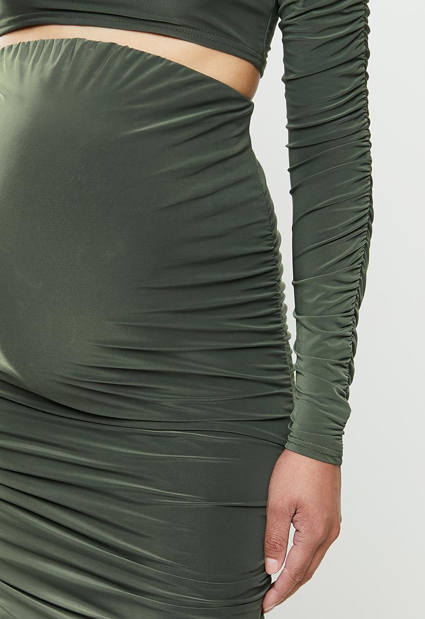 Missguided - Maternity ruched midi skirt - olive