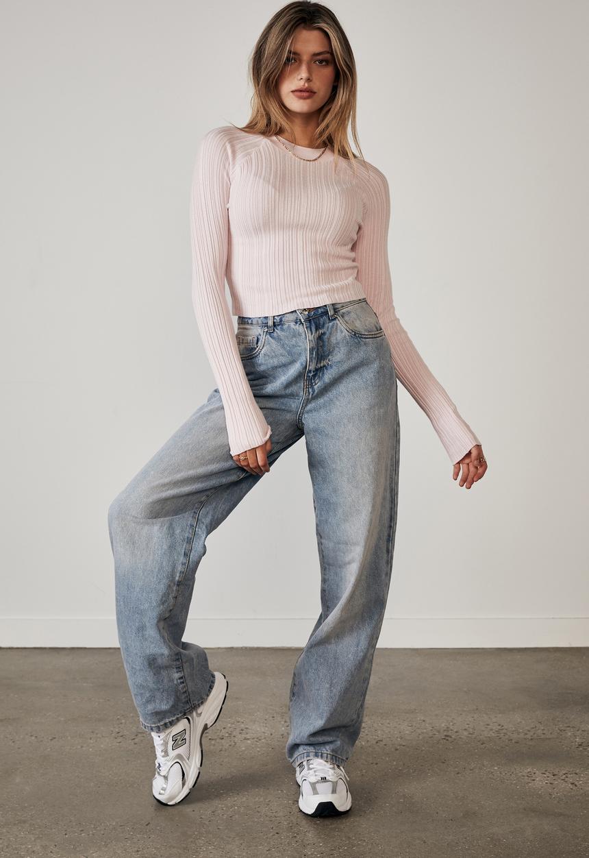 Factorie - Variegated rib knit long sleeve top - lilac snow