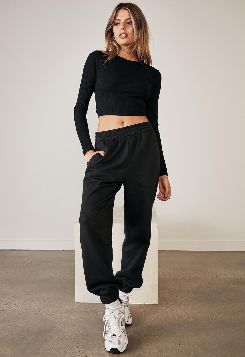 Factorie - Long sleeve back detail top - black