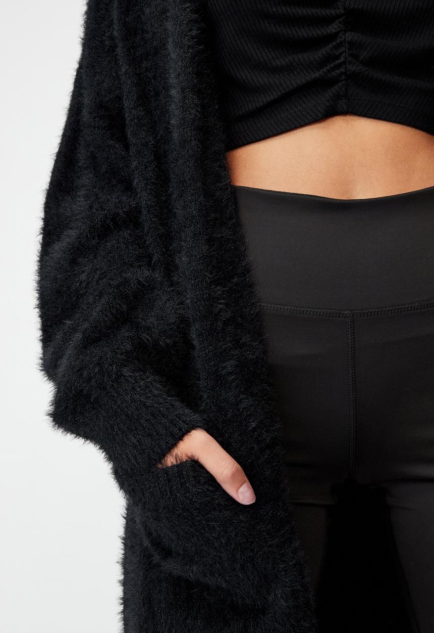 Factorie - Fluffy knit longline cardigan - black