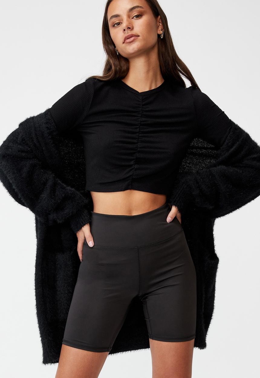 Factorie - Fluffy knit longline cardigan - black