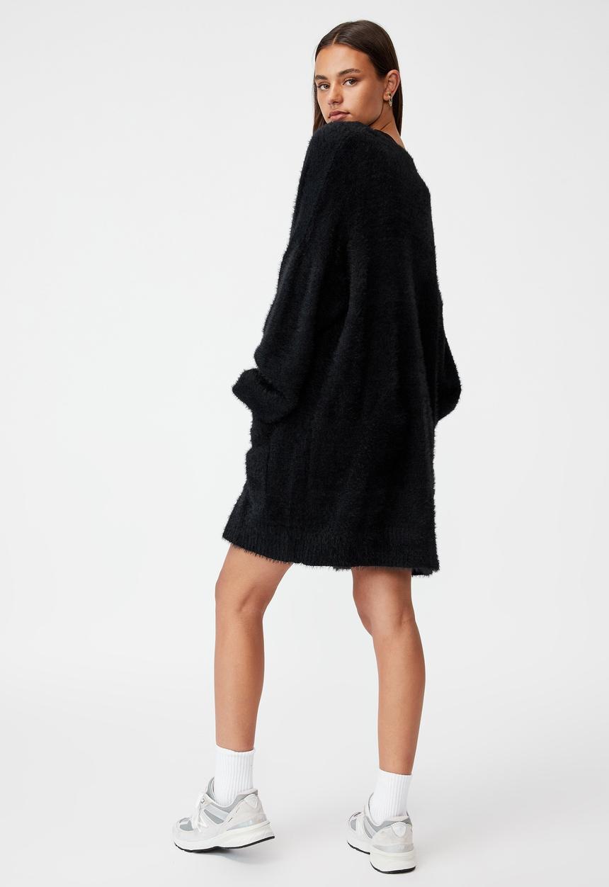 Factorie - Fluffy knit longline cardigan - black