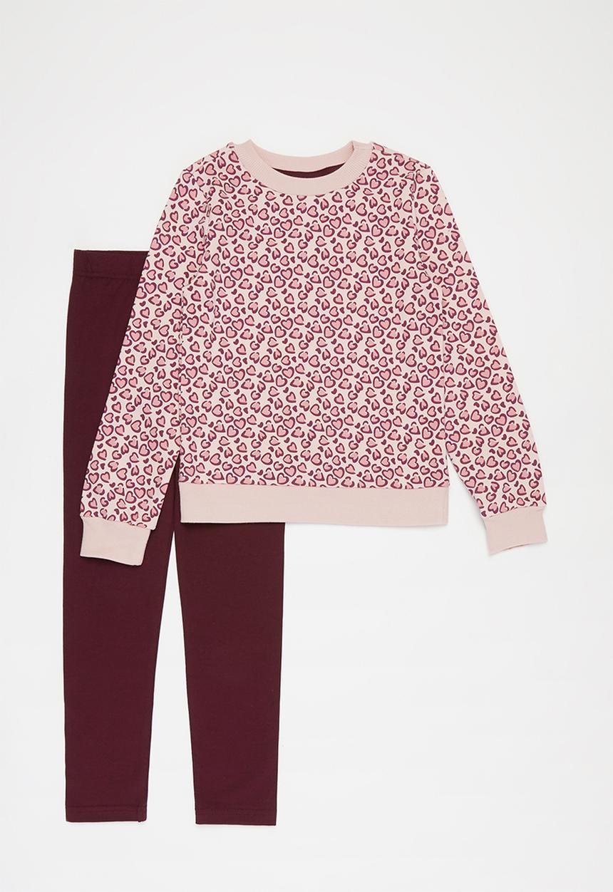 Pop Candy - Printed sweat top & leggings set - pink & burgundy 