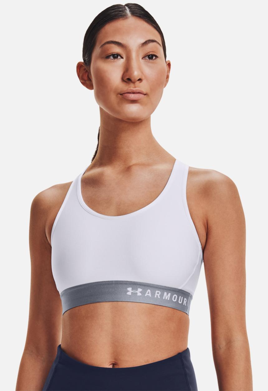 Under Armour - Armour mid impact keyhole bra - white & metallic silver
