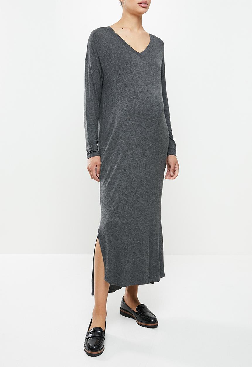 Superbalist - Easy fit v-neck long leeve tee dress - charcoal