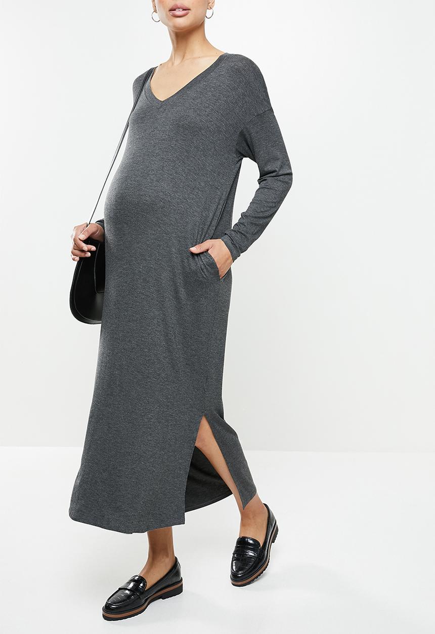 Superbalist - Easy fit v-neck long leeve tee dress - charcoal