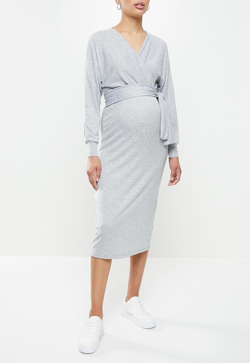 Superbalist - Dolman sleeve mock wrap dress - grey 
