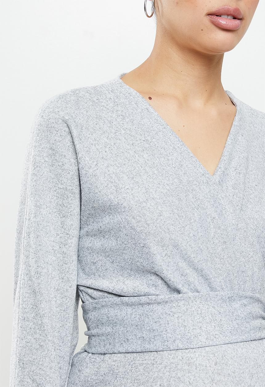 Superbalist - Dolman sleeve mock wrap dress - grey 