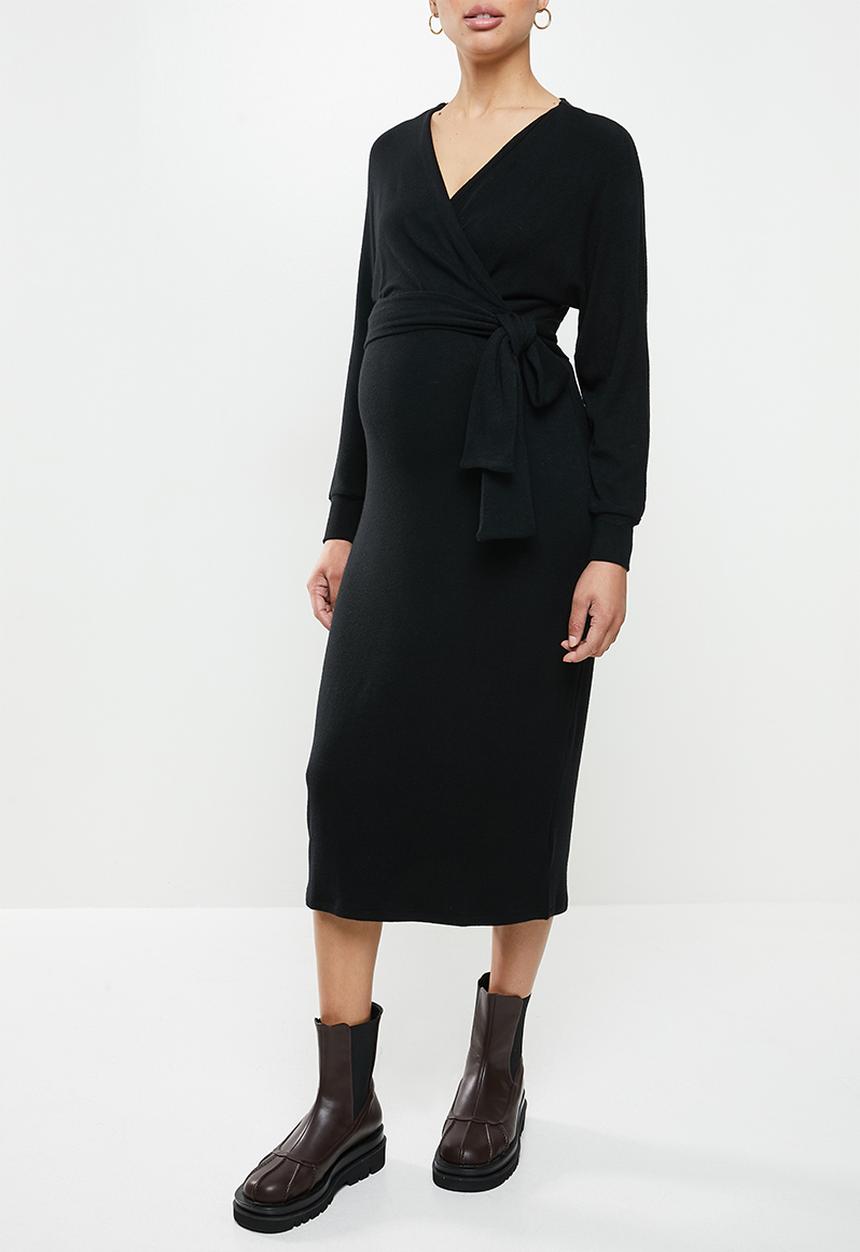 Superbalist - Dolman sleeve mock wrap dress - black