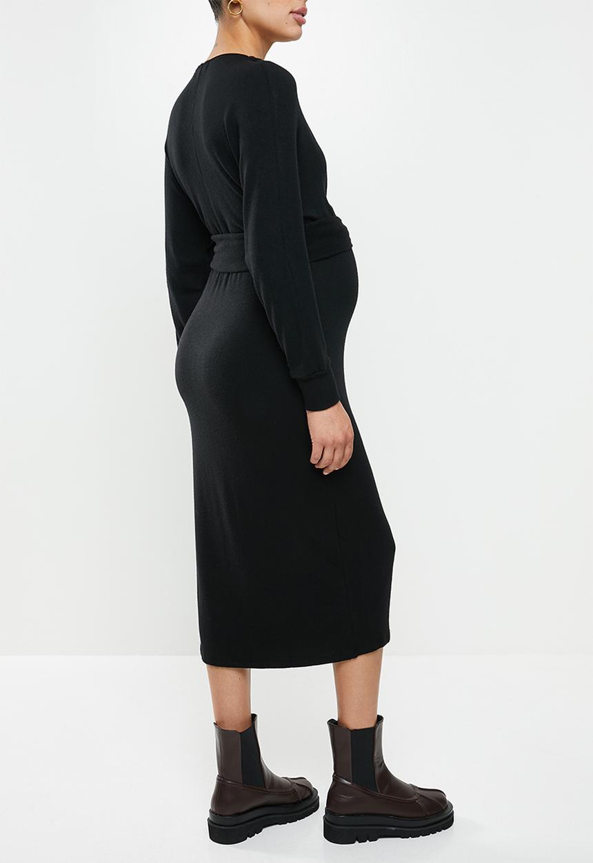 Superbalist - Dolman sleeve mock wrap dress - black