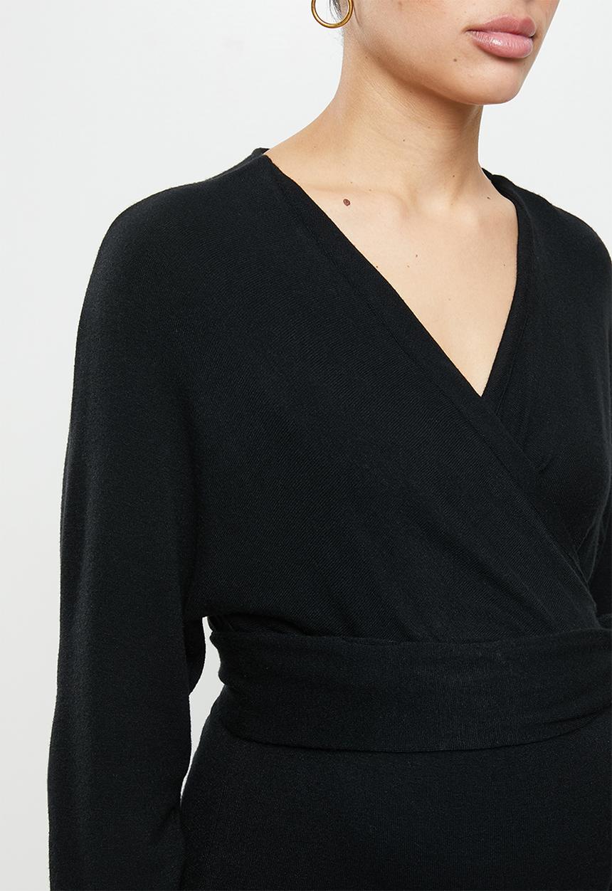 Superbalist - Dolman sleeve mock wrap dress - black
