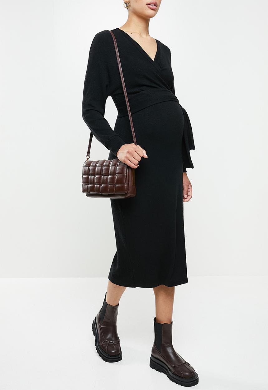 Superbalist - Dolman sleeve mock wrap dress - black