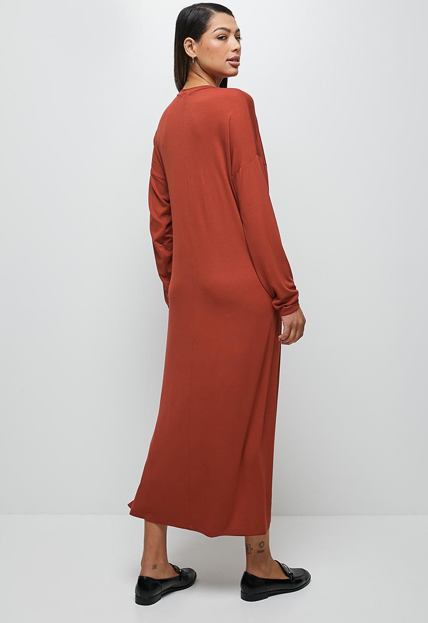 edit - Knit long sleeve slit maxi - rust