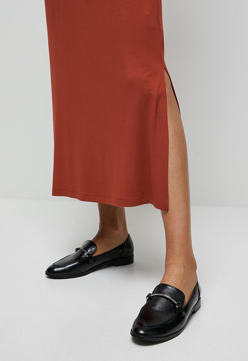 edit - Knit long sleeve slit maxi - rust